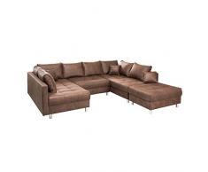 Riess Ambiente Modernes XXL Sofa Kent 305cm braun Federkern inkl. Hocker und Kissen Sofa Schlafsofa Schlafcouch Couch Wohnlandschaft Eckcouch mit Schlaffunktion