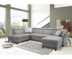 Cavadore Wohnlandschaft Ammerland mit Federkern, Schlafsofa mit Bettfunktion und Bettkasten, inkl. Kopfteilverstellung, 317 x 84 x 193, lederoptik hellgrau