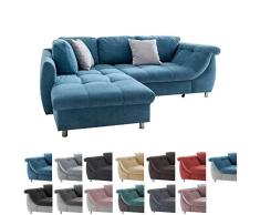 lifestyle4living Ecksofa mit Schlaffunktion | Eckcouch Eckgarnitur Polsterecke L Couch Sofa L Form | Wohnlandschaft inkl. Rückenkissen und Zierkissen | Stoff Blau