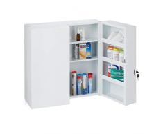 Relaxdays Medizinschrank XXL, 2-türiger Medikamentenschrank, Stahl, 11 Fächer, abschließbar, 53 x 52,5 x 19,5 cm, weiß