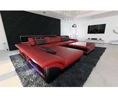 Designersofa Monza L-Form Ledersofa mit Beleuchtung rot - schwarz