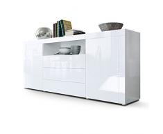 Vladon Sideboard Kommode Santiago, Korpus in Weiß Hochglanz/Fronten in Weiß Hochglanz und Weiß Hochglanz