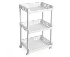 SONGMICS Rollwagen aus Kunststoff Allzweckwagen mit Rollen für Küche Büro Bad Weiß mit 3 Etagen 61 cm hoch KSC03WT