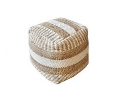 HOMEXPERTS Pouf Hocker PASSION / Handgewebter Pouf / Gemustert in Elfenbein und Beige / Sitzhocker / Fußhocker/ 53% Hanf + 26% Wolle + 16% Baumwolle / Dekorativ / 40 x 40 x 40 cm (BxHxT)