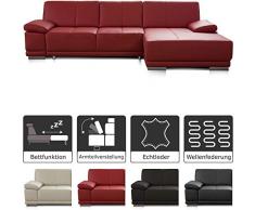 CAVADORE Schlafsofa Corianne in echtem Leder / Eckcouch mit Bettfunktion und beidseitiger Armteilverstellung / 282 x 80 x 162 / Echtleder, rot