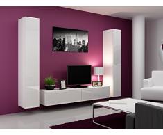 Wohnwand VIGO IV Anbauwand Modernes Wohnzimmer set, Mediawand, Hängeschrank Vitrine, TV-Schrank (Weiß / Weiß Hochglanz)