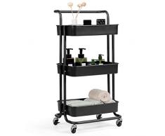 COSTWAY Servierwagen auf Rollen, Küchenwagen Metall, Rollwagen 3 Regale, Allzweckwagen Beistellwagen Badwagen Küchenrollwagen Haushaltswagen (schwarz)