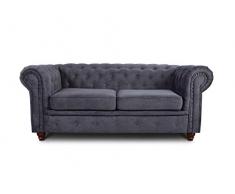 Sofa Chesterfield Asti 2-Sitzer, Couchgarnitur 2-er, Sofagarnitur, Couch mit Holzfüße, Polstersofa - Glamour Design (Graphit (Capri 16))