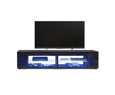 TV Board Lowboard Movie, Korpus in Schwarz matt/Fronten in Schwarz Hochglanz inkl. LED Beleuchtung in Blau
