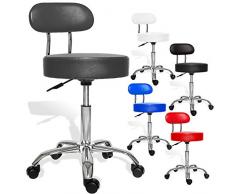 Kesser® Rollhocker Drehstuhl höhenverstellbar und drehbar Arbeitshocker Drehhocker Arzthocker Praxishocker Laborhocker Stuhl Sitz Hocker Kosmetik Dicke Polsterung Schwarz mit Lehne