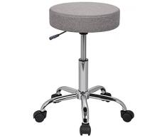 SixBros. Sitzhocker höhenverstellbar, Drehhocker mit Rollen, Hocker aus Stoff, verstellbar, grau M-95027-3/2341