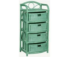 Rattan-Regal 4 Schübe 53x43x109 in Grün, Badregal mit Schubkästen - Versandkostenfrei in DE