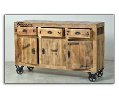 SIT-Möbel Rustic 1903-04 Sideboard mit 3 Türen, 3 Schubladen, aus Mangoholz, Antik, braun, Wortprints, 145 x 45 x 91 cm