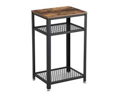 VASAGLE Vintage Beistelltisch, Telefontisch mit 2 Gitterablagen, Büro, Flur, Wohnzimmer, stabil, mit Metallgestell, Eisen, Holzoptik LET75BX
