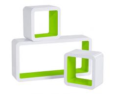 WOLTU RG9229gn Wandregal Cube Regal 3er Set Bücherregal Regalsysteme, Retro Hängeregal Würfel, weiß-grün