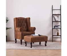 Tidyard Chesterfield-Sessel und Fußhocker Braun Wildleder-Optik Chesterfield Armchair with Footstool Relax Armchair Upholstered Chair Recliner Chair Lounge Chair