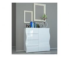 möbelando Highboard Sideboard Anrichte Kommode Schubladenkommode Beistellkommode Onda I (Weiß-Hochglanz)