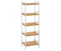 SONGMICS Bambus Regal, Küchenregal, Badregal, Bücherregal, Standregal mit 5 Ablagen, 45 x 31,5 x 142 cm ideal für Bad, Küche, Wohnzimmer, Schlafzimmer, Balkon, Natur Weiß BCB75WN