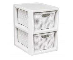 Korbregal Korbkommode Badschrank Badregal Aufbewahrungsbox 2 Schubladen Rattan (Weiß)