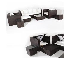 Mendler Poly-Rattan Sofa-Garnitur AH004, Lounge-Set Gartengarnitur Sitzgruppe, Kissenboxfunktion ~ braun