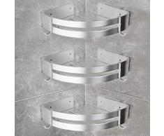 Yorbay Duschregal ohne Bohrung mit Montagestoff, Dreieck Badregal aus Aluminium mit Haken, 3 Stücke in einem Set (Mehrweg)