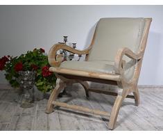 Teakholz Holz Ledersessel Massivholz Sessel Leder Lounge Kolonialstil 92 x 76 x 60 cm