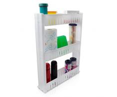 Rollregal mit 3 Ablagekörben für platzsparende Aufbewahrung - Weiß ca. 72 x 13 x 55 cm - Ideal als Küchenregal oder Badregal