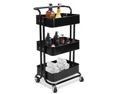 Cocoarm Servierwagen Küchenwagen Rollwagen Allzweckwagen Roll Regal Friseur Salon Trolley 3 Tier Mesh Regal Universal Rolling Wheels Lagerregal Trolley (Schwarz)