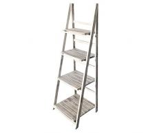 Leiterregal Regal Wandregal Standregal Blumentreppe mit 4 Böden Klappbar Antik-Weiß Kingpower