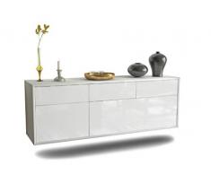 Lowboard Tulsa hängend (136x47x35cm) Korpus weiß matt | Front Hochglanz Weiß | Push-to-Open | hochwertige Leichtlaufschienen