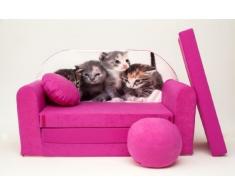 Pro Cosmo H6 Kinder Schlafsofa Futon mit Pouff/Fußhocker/Kissen, Stoff, Rosa, 168 x 98 x 60 cm, Baumwolle, Rose