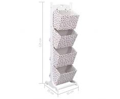 Tidyard Holz Korbregal 4 Körbe Standregal Schubladenregal Aufbewahrungsregal Holzregal Regal Korbkommode Spielzeugregal Blumenmuster 35x35x125cm