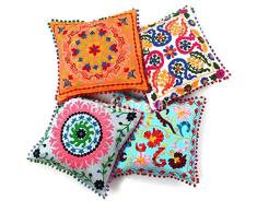 iinfinize – Set mit 4 usbekischen Suzani Kissenbezügen, bestickte Kissenbezüge, Vintage-Sofa, Dekorative Stuhlkissen, traditionelles Bodenkissen, Hippie, 40,6 cm