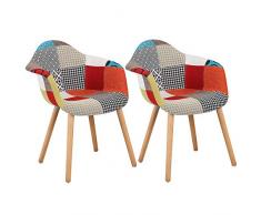 N/A 2er Set Patchwork-Sessel mit Rückenlehne Weiches Kissen Moderne Leinenstühle für Wohnzimmer, Esszimmer, Schlafzimmer (Rot)