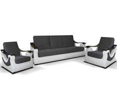 mb-moebel Polstergarnitur Sofa 3er & 2X Sessel 3-1-1 Möbel Set mit Bettkasten und Schlaffunktion Grau + Weiß Byron 311