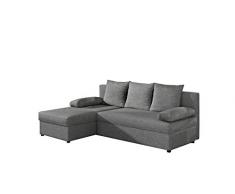 MOEBLO Ecksofa mit Schlaffunktion mit Bettkasten Couch L-Form Polstergarnitur Wohnlandschaft Polstersofa mit Ottomane Couchgranitur - ARON (Hellgrau (Sawana 21), Ecksofa Links)