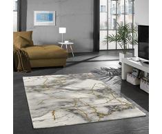 Merinos Teppich Wohnzimmer Design Teppich Marmor Optik mit Glanzfasern in Grau Gold Größe 160x230 cm