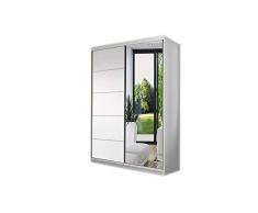 MOEBLO Kleiderschrank Schwebetürenschrank mit Spiegel 2-türig Schrank mit Einlegeböden und Kleiderstange Gaderobe Schiebtüren BxHxT 120x200x61 NOAH05 (Weiß)