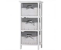 Casaria Korbregal Badregal mit 3 Körben Landhaus Stil Paulownia Holz Bad Küchen Regal Schublade 71x31x28cm, Schwarz Weiß