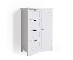 Vicco Badschrank Bianco Badregal mit 4 Schubladen 81x55x30cm Badmöbel weiß Sideboard Badezimmerschrank im Landhausstil