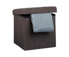 Relaxdays Faltbarer Sitzhocker, Sitzcube als Fußablage, Sitzwürfel aus Leinen, Deckel zum Abnehmen, 38x38x38 cm, braun