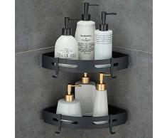 Gricol Eckablage Duschkorb Duschregal Ohne Bohren Aluminium Mit 2 Haken für Dusche Badregal Selbstklebende für Bad und Küche 2 Stück (Schwarz)