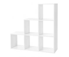 VASAGLE Bücherregal, Treppenregal mit 6 Fächern, 6-Würfel, Ausstellungsregal aus Holz, freistehendes Regal, Raumteiler, 97,5 x 97,5 x 29 cm, weiß LBC63WT