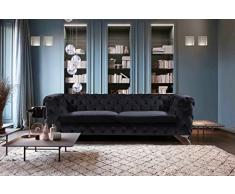 KAWOLA Sofa NARLA Chesterfield Stoff schwarz 3-Sitzer B/T/H: 225x91x72cm