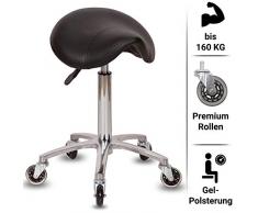 Staboos Profi Arbeitshocker - Drehhocker höhenverstellbar von 60-80cm - Rollhocker Premium Rollen - Sattelhocker aus Alu mit Gel Sattelsitz (Silber)