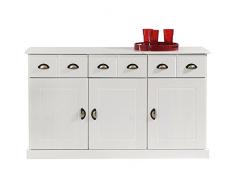 IDIMEX Anrichte Kommode Apothekerschrank Apothekerkommode Sideboard Paris mit 3 Schubladen 3 Türen, Kiefer massiv weiß lackiert
