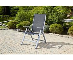 greemotion Klappsessel Monza Comfort silber/schwarz, für den Innen- und Außenbereich, Stuhl mit 7-fach verstellbarer Rückenlehne, schmutzunempfindlich und pflegeleicht, Sitzmaße: ca. 55 x 42 x 44 cm