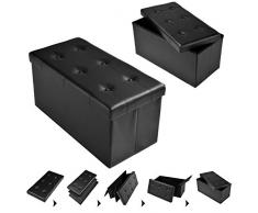 COSTWAY Sitzbank Sitzhocker Sitzbox Aufbewahrungsbox, Sitzwürfel Hocker, Polsterhocker faltbar, Truhe Bank, Sitztruhe PVC-Leder 76 x 38 x 38cm, Sitzkasten Farbwahl (Schwarz)