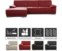 CAVADORE Bettsofa Corianne in Echtleder / Ecksofa inkl. Schlaffunktion und verstellbaren Armlehnen / 282 x 80 x 162 / Echtes Leder, rot