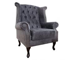 Invicta Interior Edler Chesterfield Ohrensessel antik grau mit Knopfheftung und Nietenbesatz Sessel Clubsessel Wohnzimmersessel